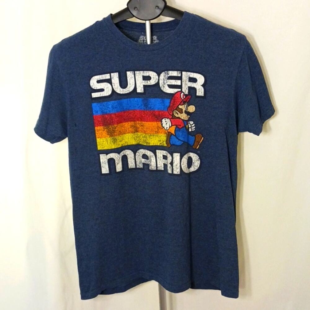 Nintendo‎ SUPER MARIO T-Shirt Men's Sz M BLUE Short Sleeve Unisex Gaming Retro